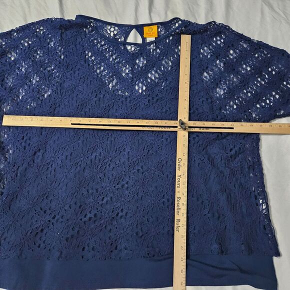 Ruby Rd Blue Size 24W Cotton Blend Crotchet Pullover Stretch Knit Pullover - Picture 3 of 12